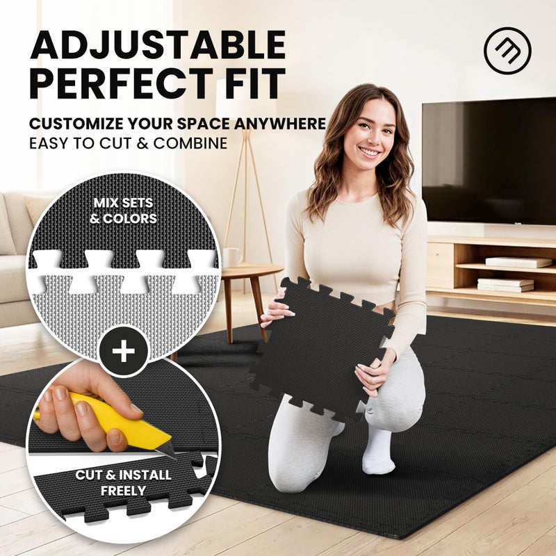 bemaxx Gym Mats Set - 18 pcs EVA Interlocking Foam Floor Tiles (12.6"x12.6"x0.4") 18sqft Protective Gym Flooring Sports Home Workout Exercise Mats Puzzle Garage Fitness Play-Room Garage Pool Treadmill - Image 4
